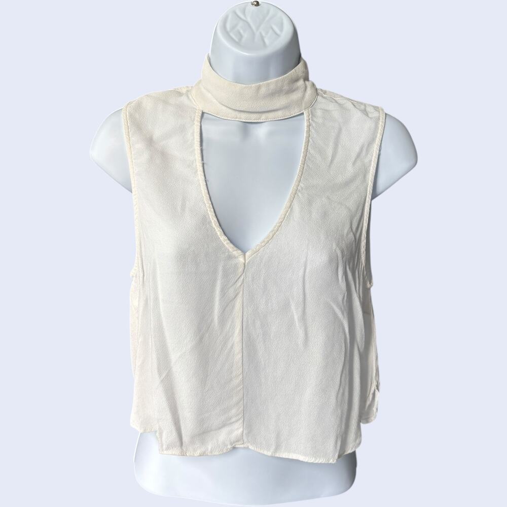 Cotton Candy LA Mock Neck Cutout Crop Top White Crepe-Feel Sleeveless Sz S Y2K